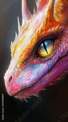 Wallpaper Mural  A dragon's face in close-up, eyes shining bright orange and yellow against a black background Torontodigital.ca