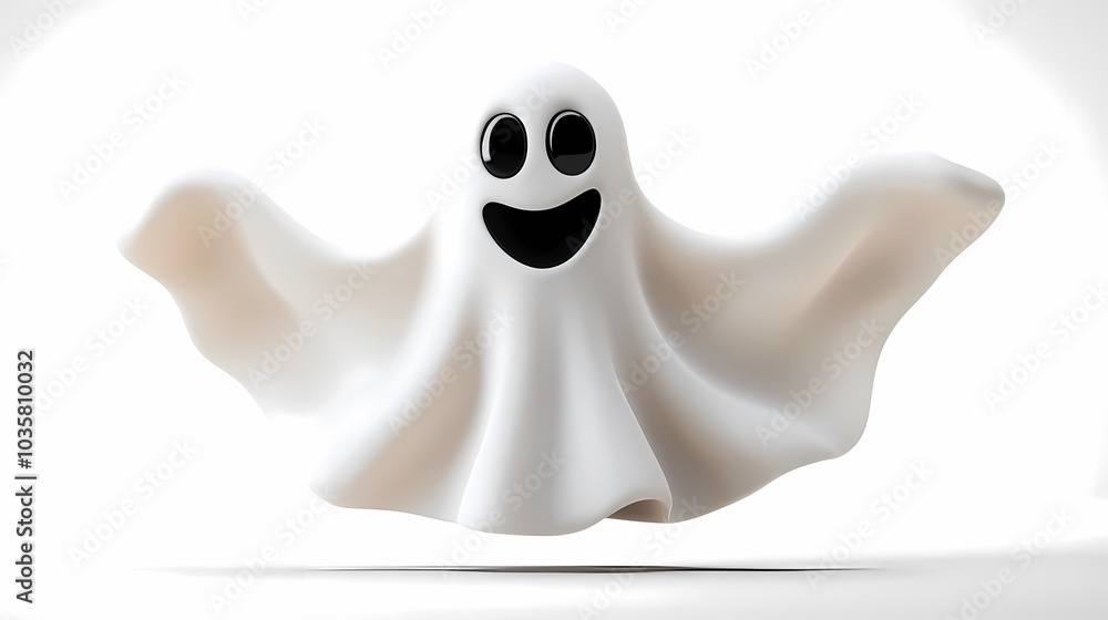 Cheerful cartoon ghost floating joyfully in a bright, minimalist setting. Cheerful cartoon ghost floating joyfully in a bright, minimalist setting.