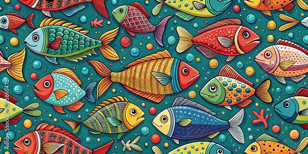 Seamless Vector Fish Doodle Pattern for Creative Wallpaper Designs Seamless Vector Fish Doodle Pattern for Creative Wallpaper Designs