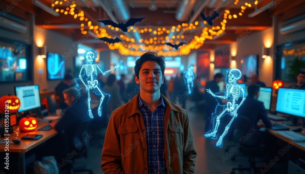 Developer at Halloween Party with Holograms Developer at Halloween Party with Holograms