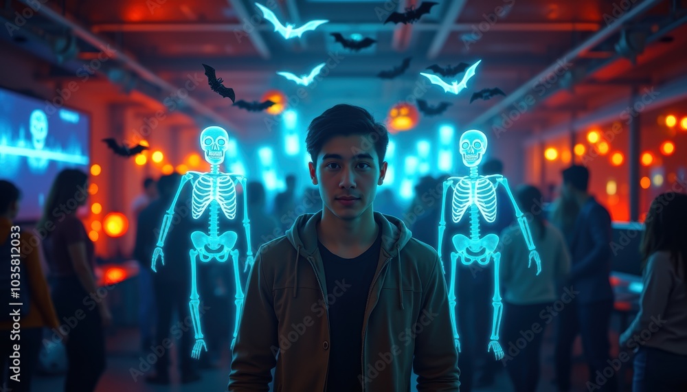 Developer at Halloween Party with Holograms Developer at Halloween Party with Holograms