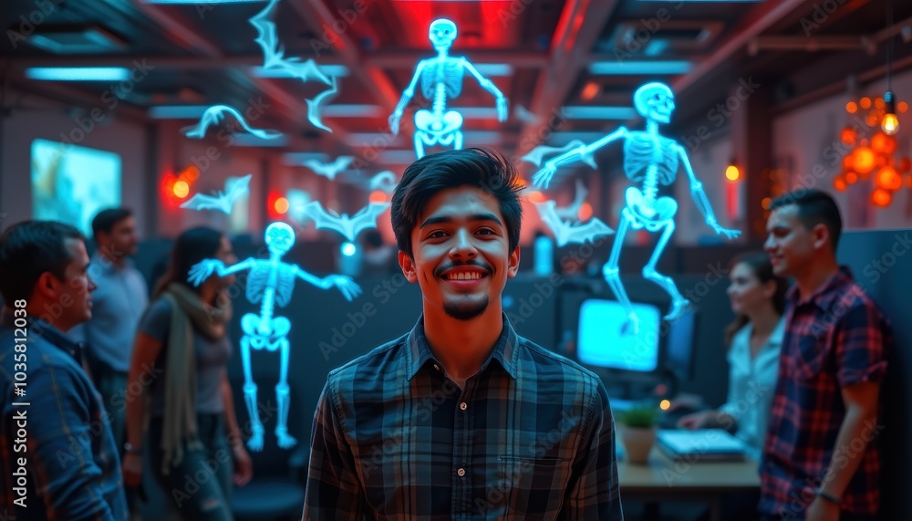 Developer at Halloween Party with Holograms Developer at Halloween Party with Holograms