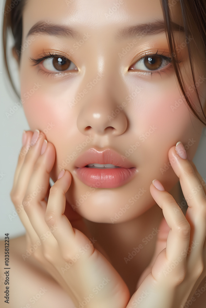 Facial Close-up of a women with nude tone make-up Facial Close-up of a women with nude tone make-up