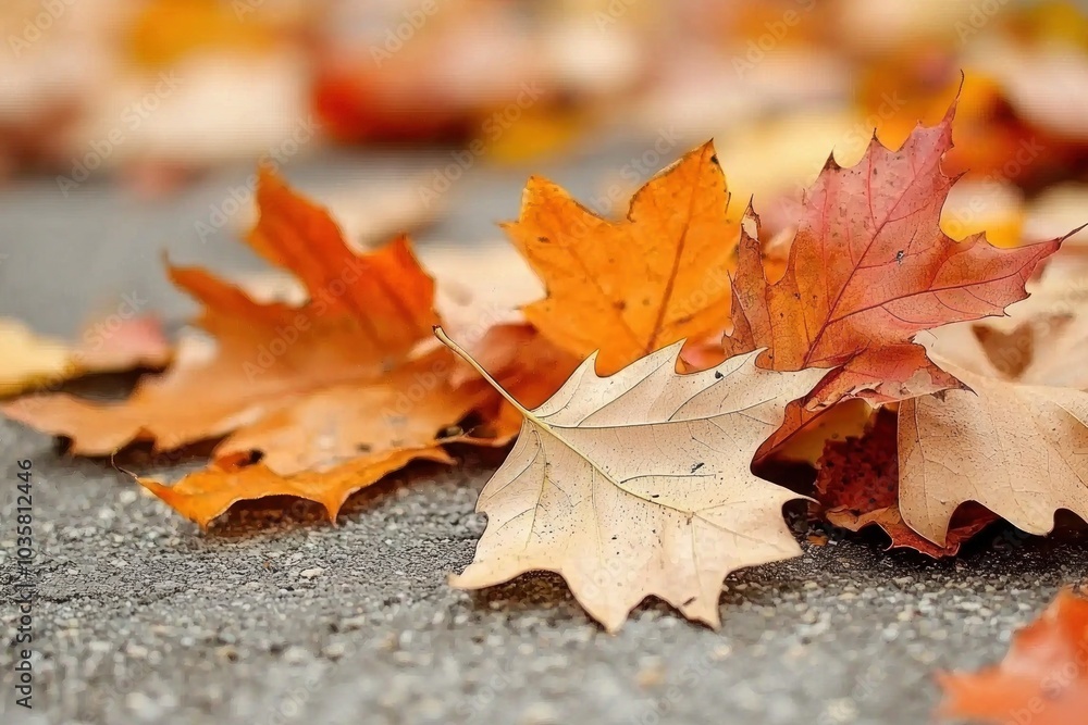 Vibrant autumn leaves on a paved surface a captivating nature scene in fall's embrace Vibrant autumn leaves on a paved surface a captivating nature scene in fall's embrace