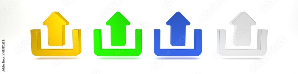 Colorful Upload icon isolated on white background. Up arrow. Minimalism concept. 3D render illustration Colorful Upload icon isolated on white background. Up arrow. Minimalism concept. 3D render illustration