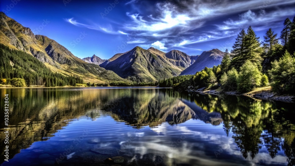 Serene Lake Reflection of Majestic Mountains in Aerial View - Tranquil Nature Landscape Photography Serene Lake Reflection of Majestic Mountains in Aerial View - Tranquil Nature Landscape Photography
