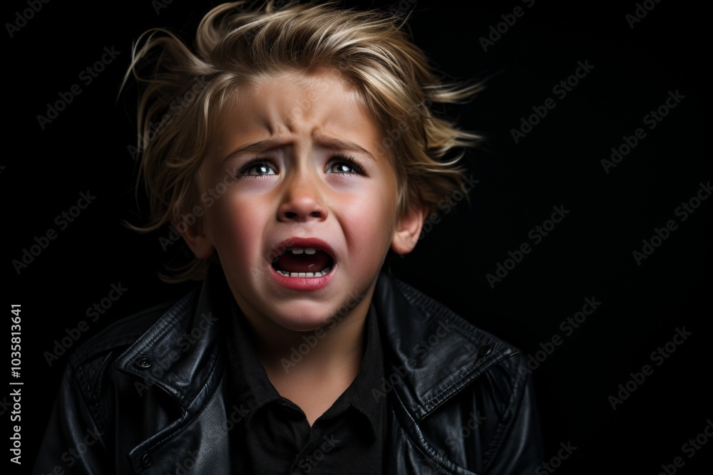 Portrait of a crying boy on a black background,ai generated Portrait of a crying boy on a black background,ai generated