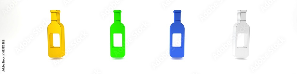 Colorful Bottle of wine icon isolated on white background. Minimalism concept. 3D render illustration Colorful Bottle of wine icon isolated on white background. Minimalism concept. 3D render illustration