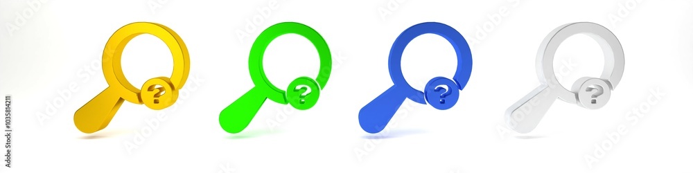 Colorful Unknown search icon isolated on white background. Magnifying glass and question mark. Minimalism concept. 3D render illustration Colorful Unknown search icon isolated on white background. Magnifying glass and question mark. Minimalism concept. 3D render illustration