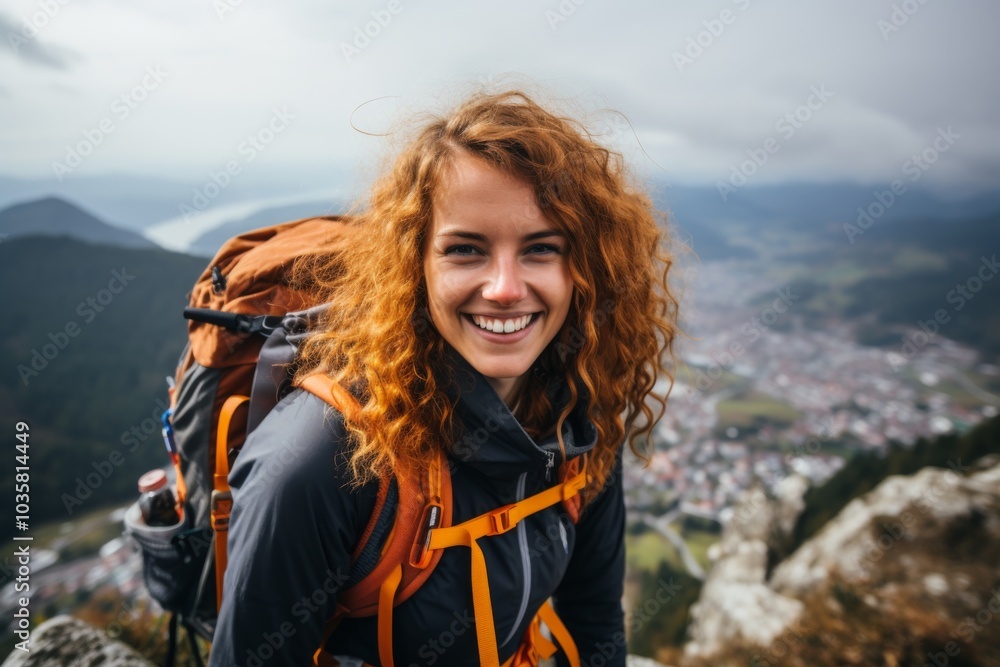 Red haired woman rock climber on the mountain,ai generated Red haired woman rock climber on the mountain,ai generated