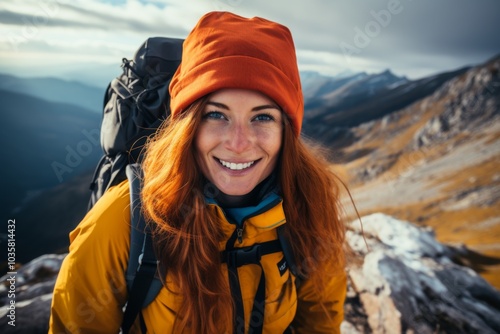 Young lady climber in the mountains,ai generated