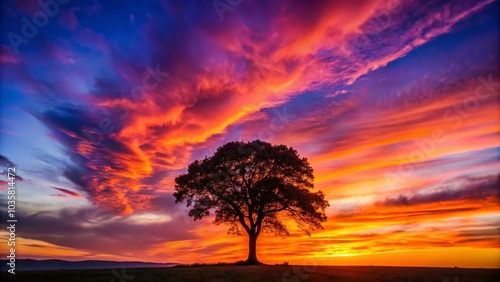 Serene Sunset Over a Majestic Tree - Panoramic View for Nature Lovers