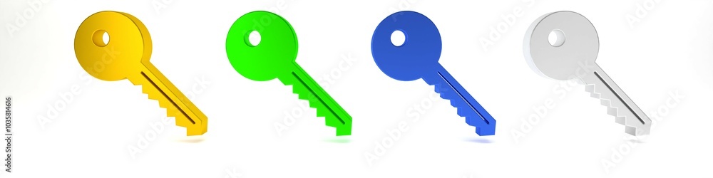 Colorful Key icon isolated on white background. Minimalism concept. 3D render illustration Colorful Key icon isolated on white background. Minimalism concept. 3D render illustration