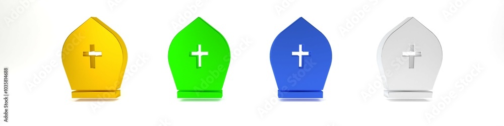 Obraz premium Colorful Pope hat icon isolated on white background. Christian hat sign. Minimalism concept. 3D render illustration