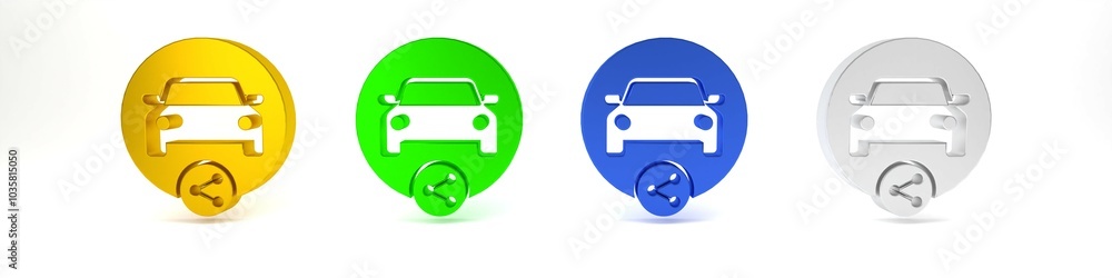 Obraz premium Colorful Car sharing icon isolated on white background. Carsharing sign. Transport renting service concept. Minimalism concept. 3D render illustration
