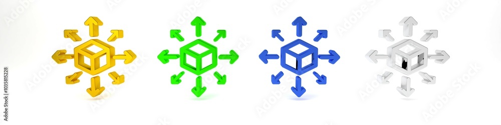 Colorful Distribution icon isolated on white background. Content distribution concept. Minimalism concept. 3D render illustration Colorful Distribution icon isolated on white background. Content distribution concept. Minimalism concept. 3D render illustration