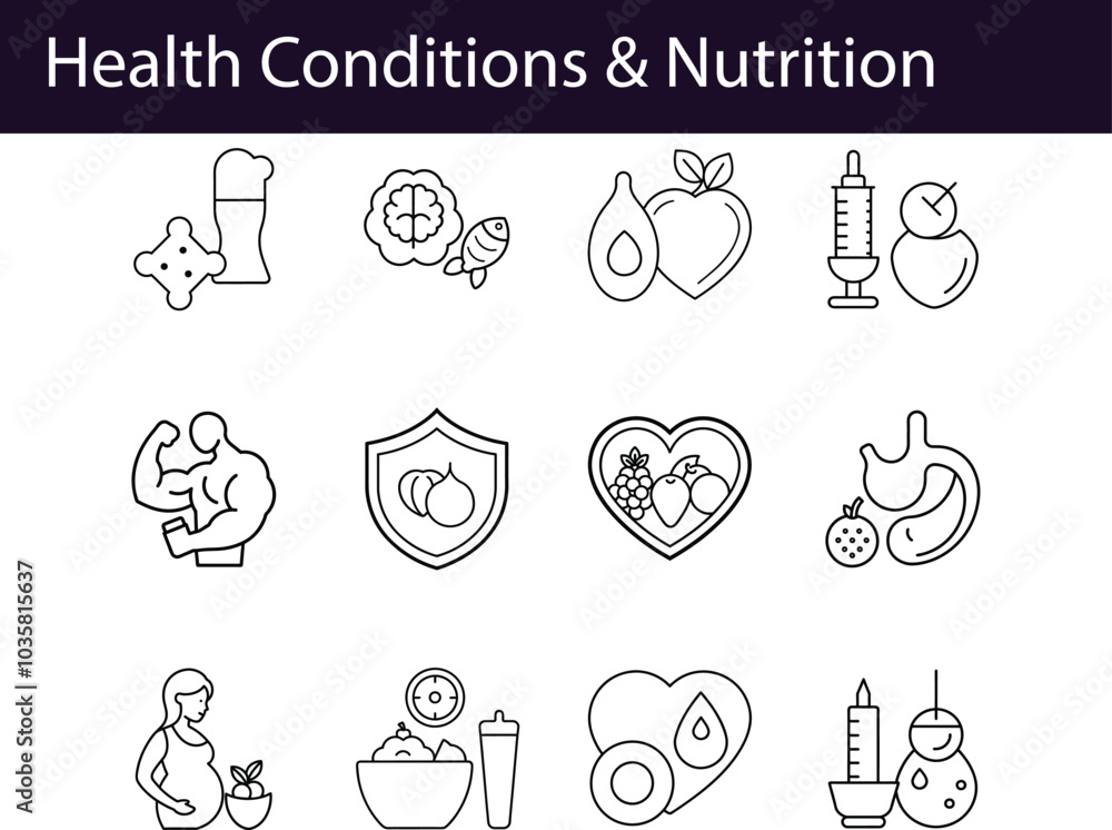 Fototapeta premium Health Conditions, Nutrition, and Wellness Icons