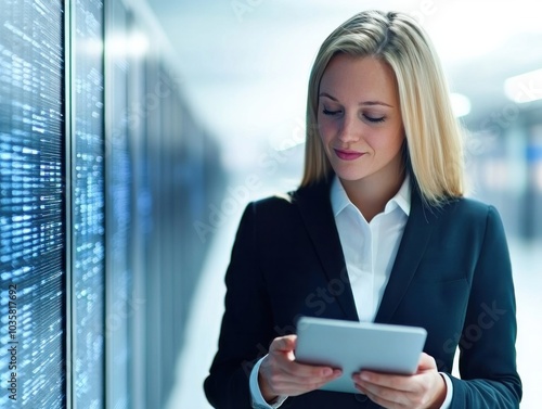 Free Download Professional woman engaged with technology in a modern workspace environment - GFXLoad