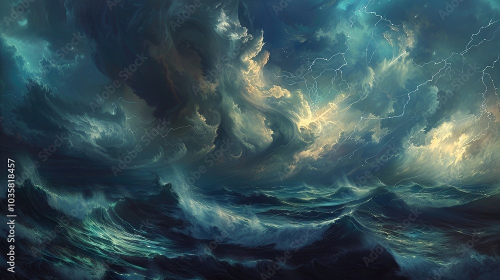 Dramatic Stormy Sea with Dark Clouds and Lightning