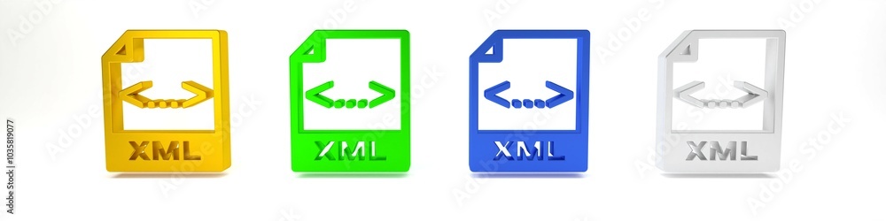 Colorful XML file document. Download xml button icon isolated on white background. XML file symbol. Minimalism concept. 3D render illustration
