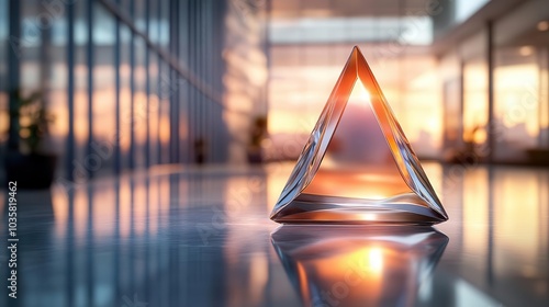 sleek glass arrowshaped award displayed on a clean surface reflecting light with a sense of achievement and recognition in a professional context photo