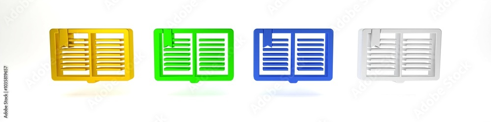 Colorful Open book icon isolated on white background. Minimalism concept. 3D render illustration Colorful Open book icon isolated on white background. Minimalism concept. 3D render illustration