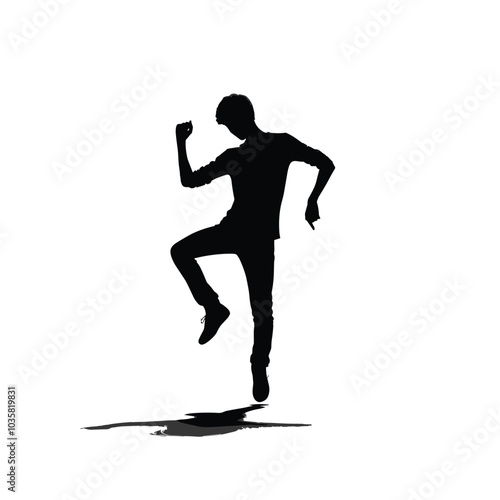 Dynamic silhouette of dancing man isolated on white background