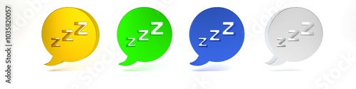 Colorful Speech bubble with snoring icon isolated on white background. Concept of sleeping, insomnia, alarm clock app, deep sleep, awakening. Minimalism concept. 3D render illustration