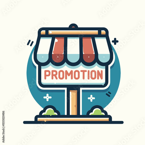 A colorful vector illustration of a storefront sign with the word "Promotion" displayed, symbolizing a marketing or sales event