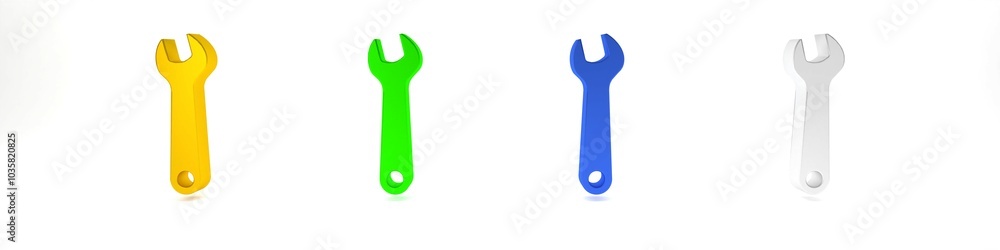 Colorful Wrench icon isolated on white background. Spanner repair tool. Service tool symbol. Minimalism concept. 3D render illustration Colorful Wrench icon isolated on white background. Spanner repair tool. Service tool symbol. Minimalism concept. 3D render illustration