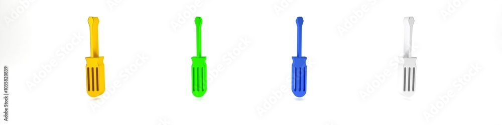Colorful Screwdriver icon isolated on white background. Service tool symbol. Minimalism concept. 3D render illustration Colorful Screwdriver icon isolated on white background. Service tool symbol. Minimalism concept. 3D render illustration