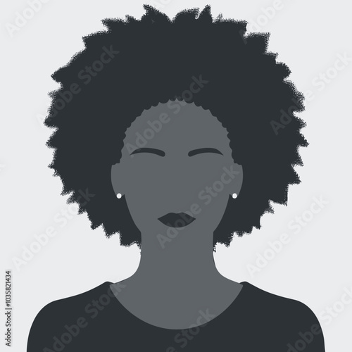 Abstract silhouette of woman with curly hair and earrings