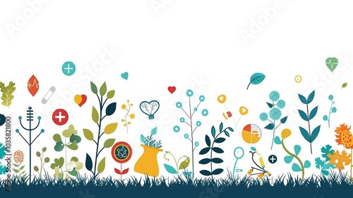 Colorful Frame Border Background with Health and Medical Icons for Healthcare and Wellness Themes