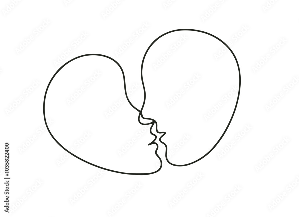 Minimalist line art of two faces forming heart shape symbolizing love and connection Minimalist line art of two faces forming heart shape symbolizing love and connection