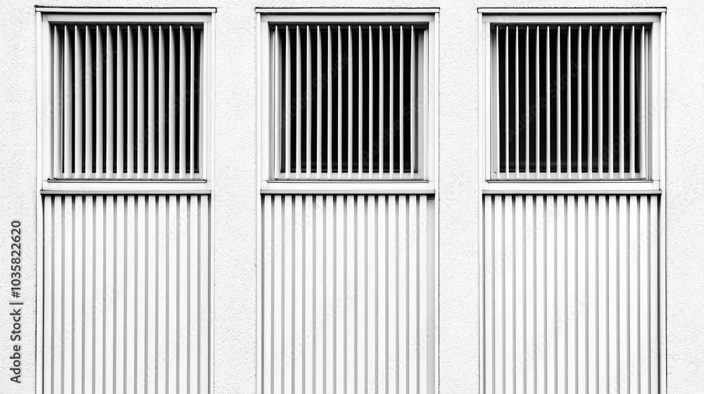 Minimalist architectural design featuring vertical slats and grids in symmetrical composition Minimalist architectural design featuring vertical slats and grids in symmetrical composition