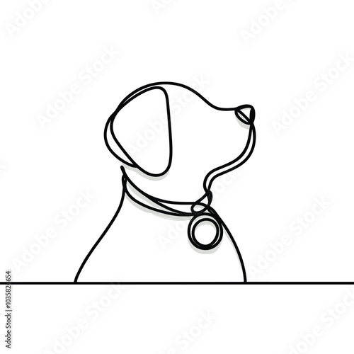 Continuous line drawing of dog with collar in minimalist style photo