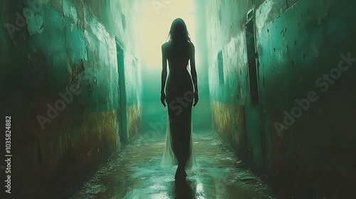 Silhouette of a Woman in a Mysterious Hallway