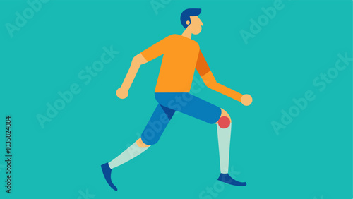 Walking Aide An illustration of a person using a prosthetic leg demonstrating a dynamic walking motion with a bright uplifting background.