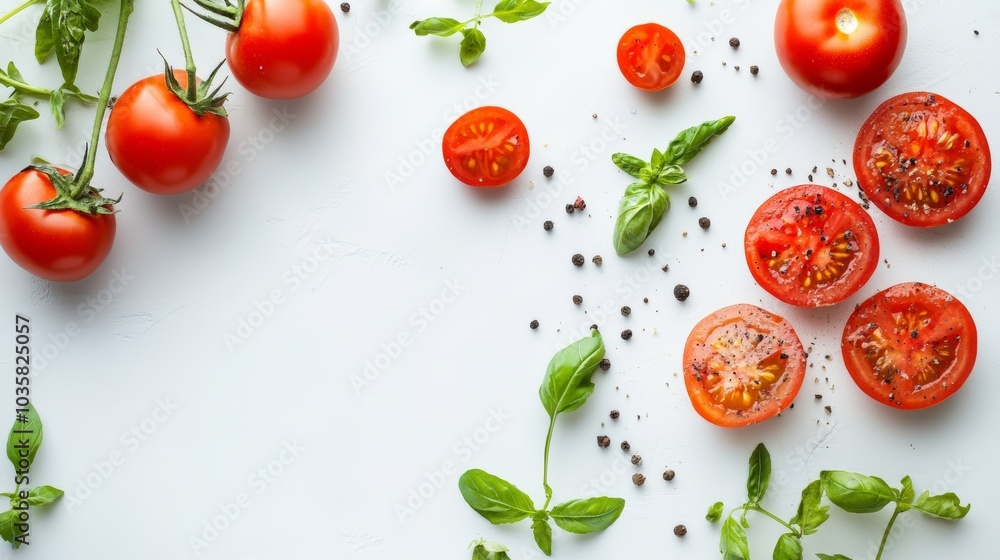 Fresh food background concepts, focusing on the vibrancy of ingredients and their natural beauty in a clean and simple setting Fresh food background concepts, focusing on the vibrancy of ingredients and their natural beauty in a clean and simple setting