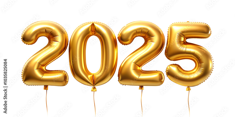 Happy New 2025 Year. Realistic 3d golden helium balloon numbers.AI GENERATED Happy New 2025 Year. Realistic 3d golden helium balloon numbers.AI GENERATED