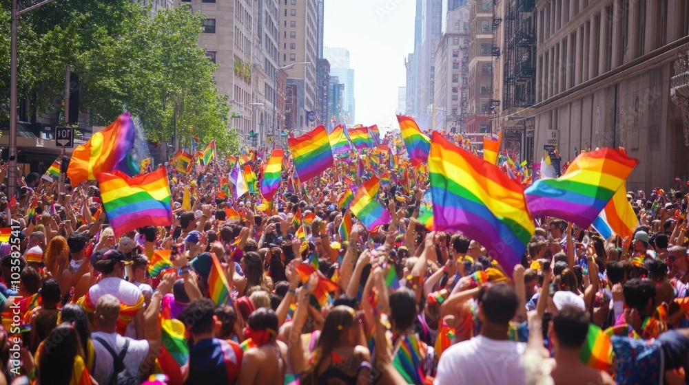 Naklejka premium Gay pride celebrations showcasing vibrant pride parades, rainbow flags, and the LGBTQ community coming together to celebrate diversity and equality