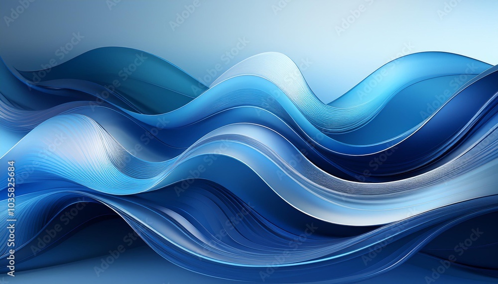 Blue abstract background of dynamic flowing waves
