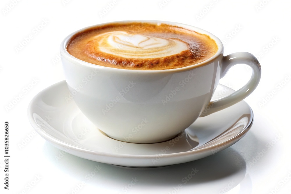 Aerial cappuccino in cup isolated on white background Aerial cappuccino in cup isolated on white background