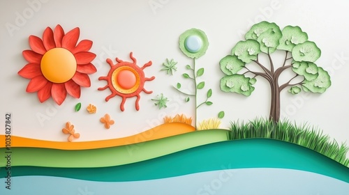 A colorful, interactive infographic illustrating the process of photosynthesis, displayed on a classroom wall.