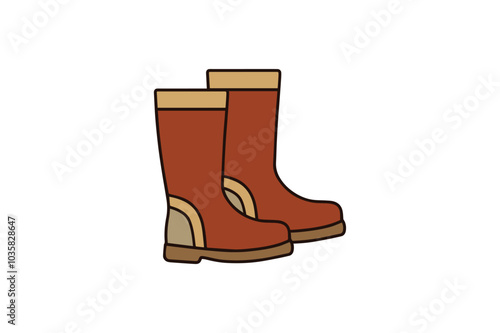 Rain Boots Icon - Flat cartoon illustration of weatherproof shoes for rainy days and outdoor adventures