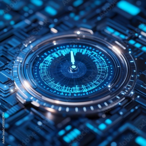 Holographic time map, detailed timeline, blue and silver tones