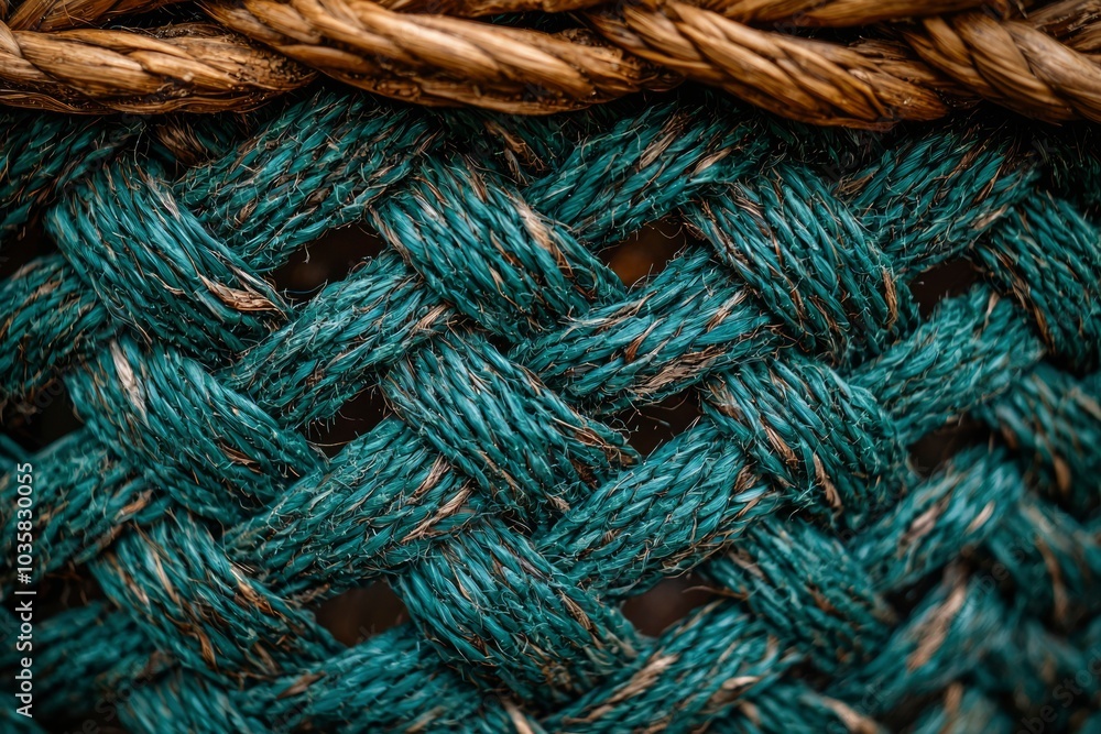 Close-up of Intertwined Teal and Brown Ropes Close-up of Intertwined Teal and Brown Ropes