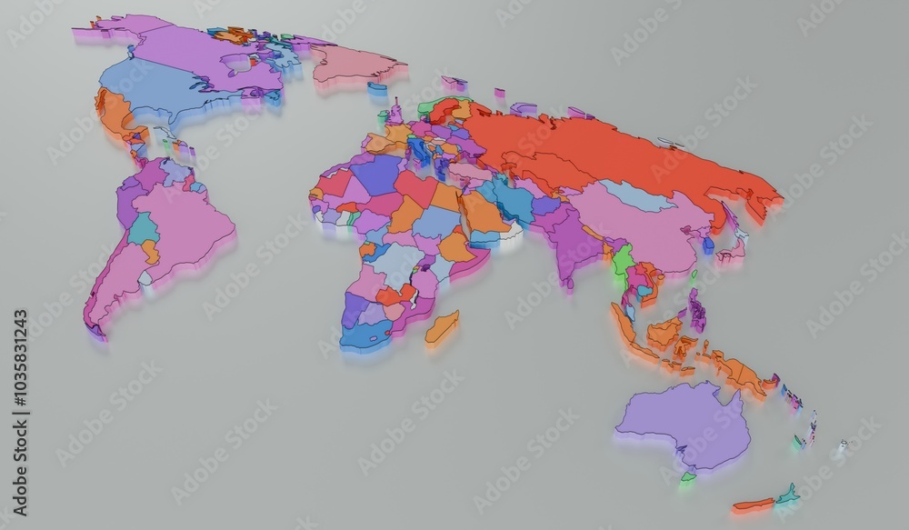 Fototapeta premium World map, country map, continent map, 3D illustration