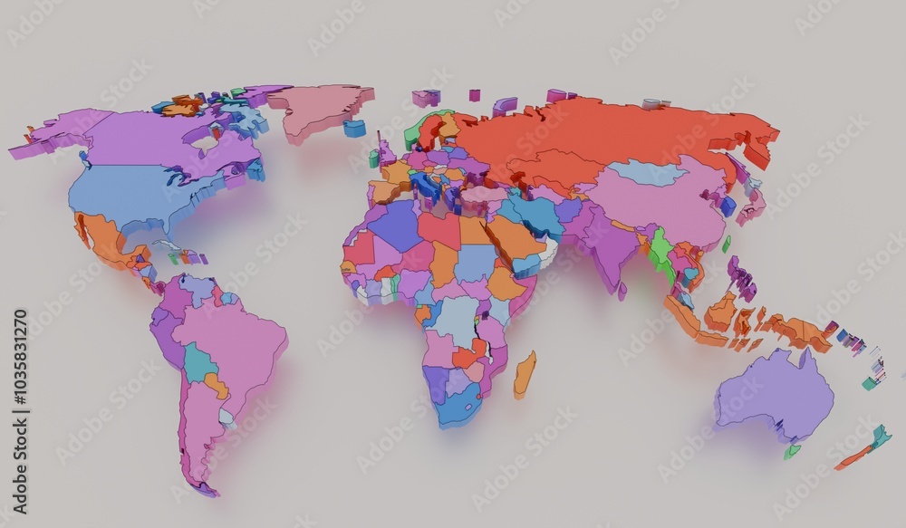 Fototapeta premium World map, country map, continent map, 3D illustration