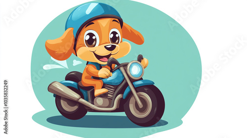 Cute Puppy Riding Motorcycle Cartoon Illustration